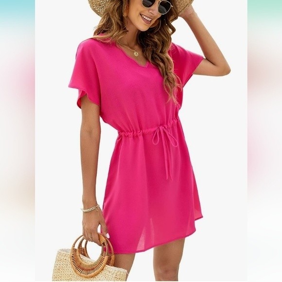 Other - Bluetime Hot Pink Swim Coverup Casual Drawstring Waist Beach Dress Size XL NWOT